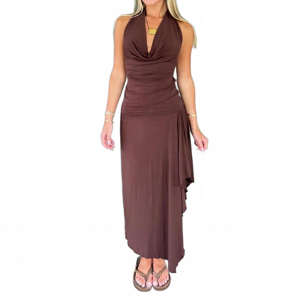 NEW NIA mar asymmetric ruffle mesh midi skirt in coffee